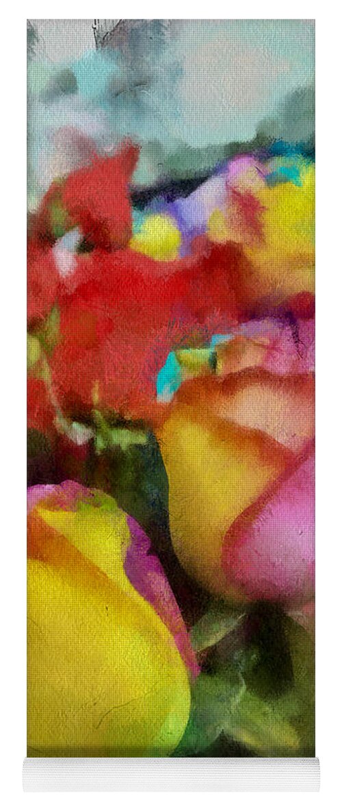 Rainbow Yoga Mat featuring the painting Rainbow roses watercolor digital painting by Eti Reid