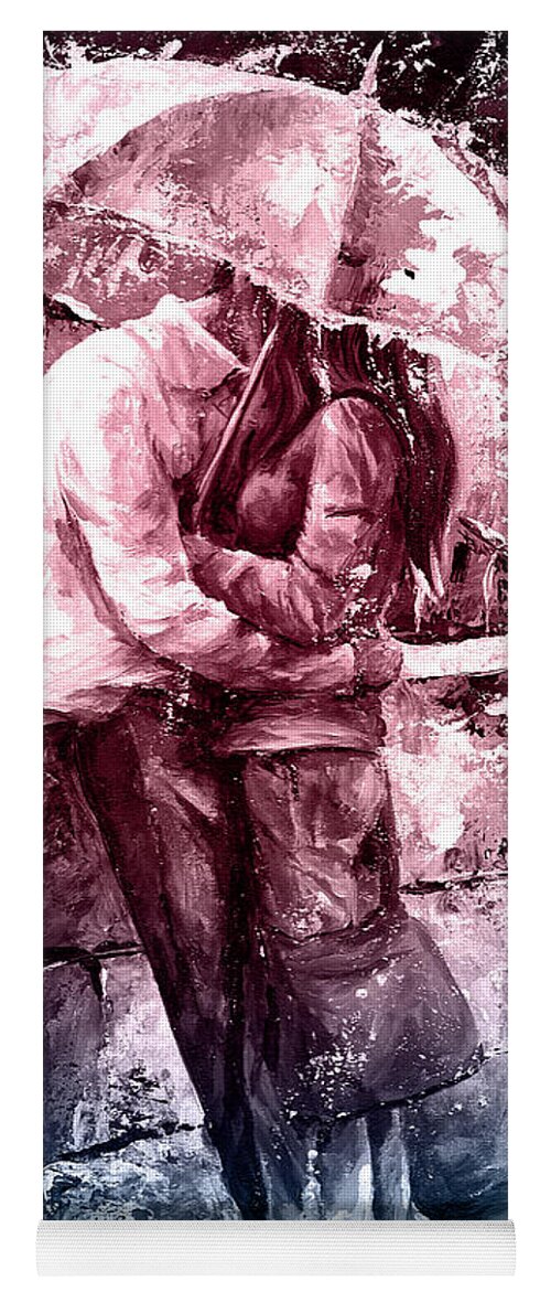 Amorous Yoga Mat featuring the painting Rainy day - Love in the rain #color01 by Emerico Imre Toth