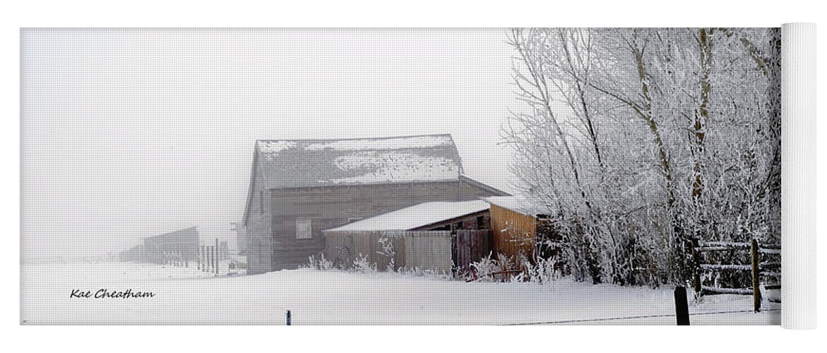 Barn Yoga Mat featuring the photograph Ranch in Frozen Fog by Kae Cheatham