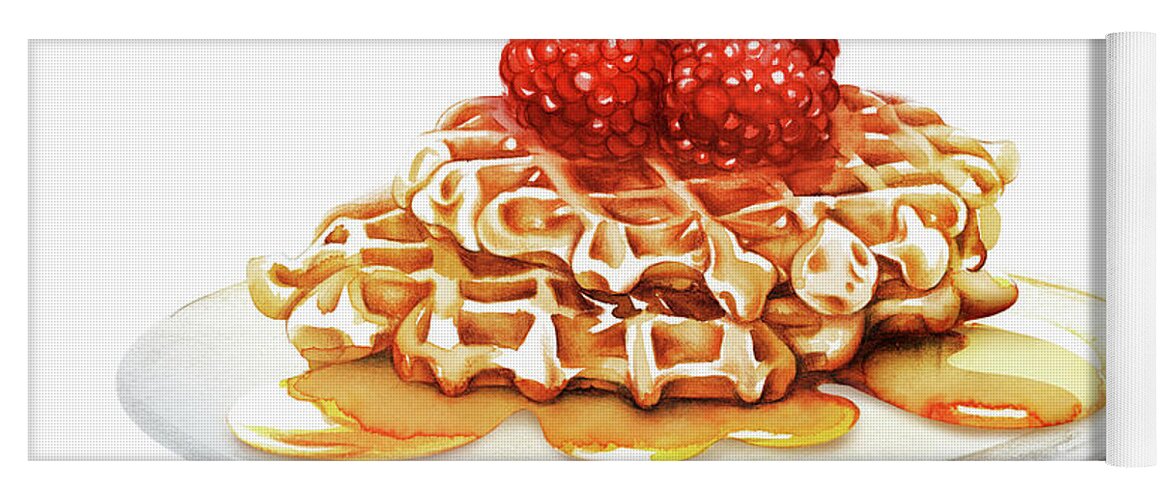 Breakfast Yoga Mat featuring the painting Raspberry Waffles Oozing With Honey by Ikon Ikon Images