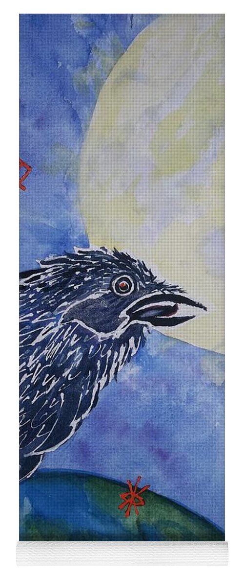 Raven.full Moon Yoga Mat featuring the painting Raven Speak by Ellen Levinson