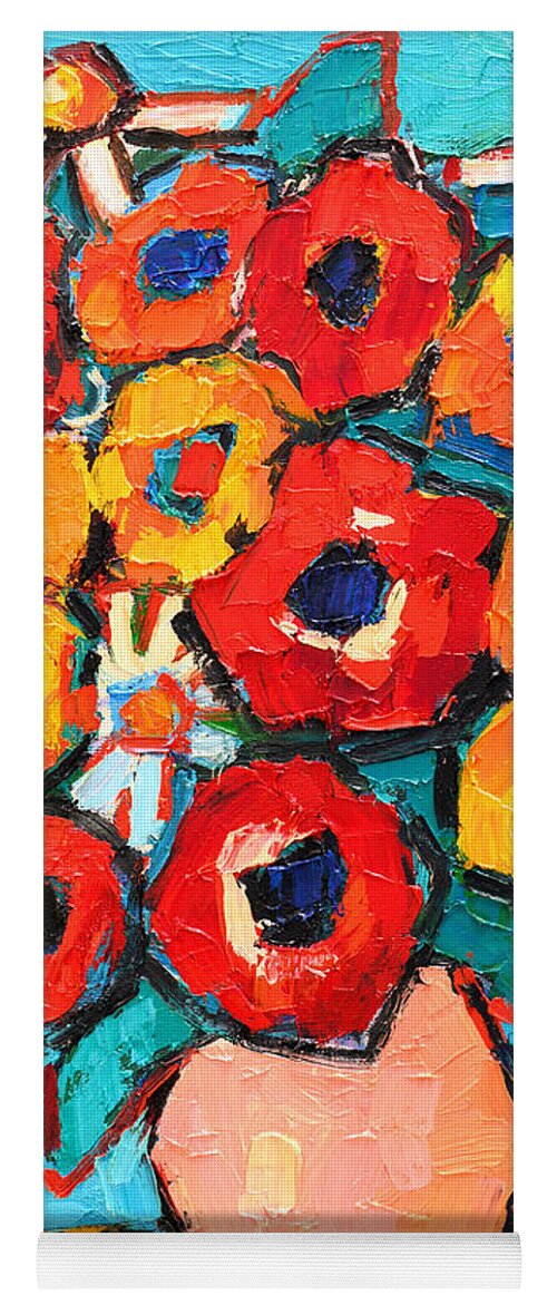Poppies Yoga Mat featuring the painting Red And Yellow Poppies And Some Daisies by Ana Maria Edulescu
