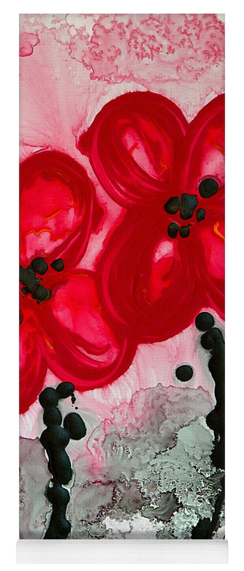 Red Asian Poppies Yoga Mat featuring the painting Red Asian Poppies by Sharon Cummings