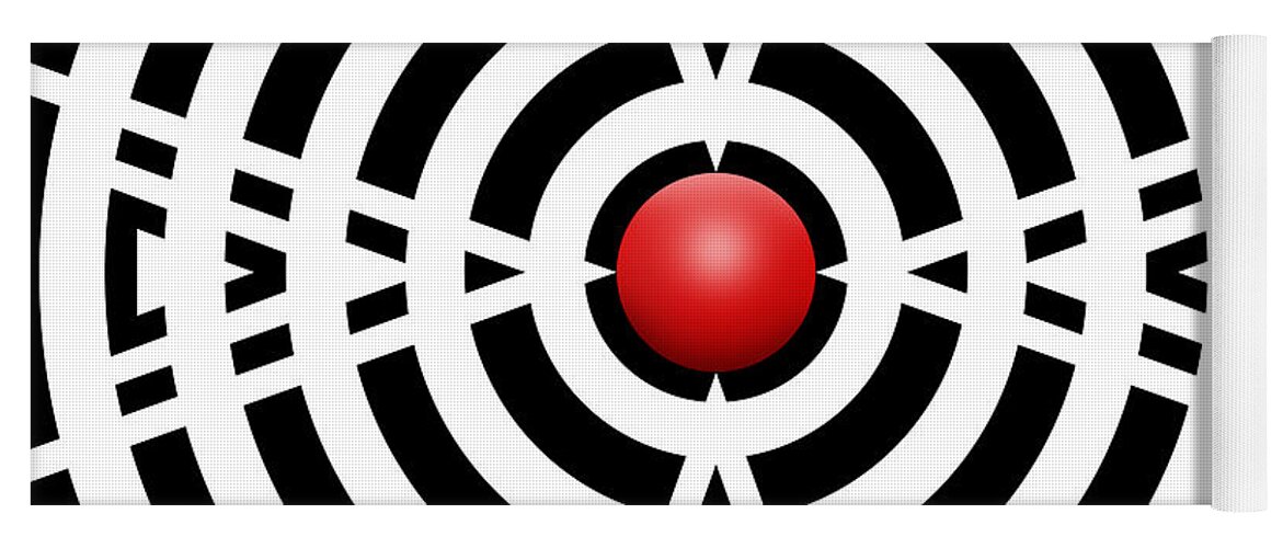 Abstract Yoga Mat featuring the digital art Red Ball 6a Panoramic by Mike McGlothlen