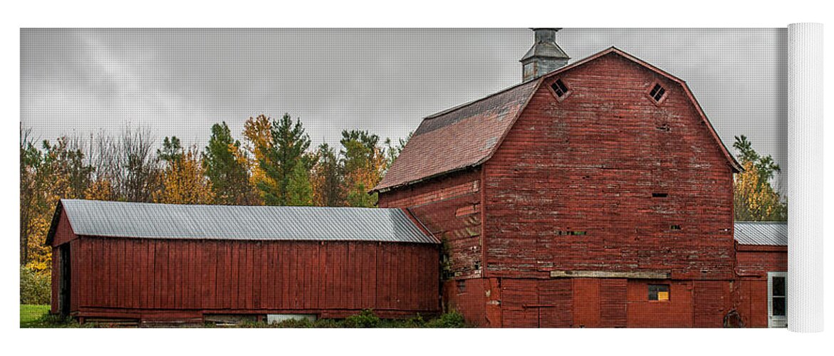 Barn Yoga Mat featuring the photograph Red Barn With Fall Colors by Paul Freidlund