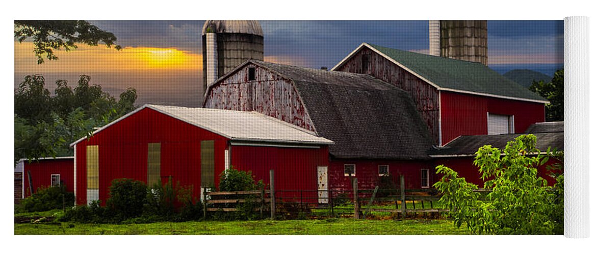 Appalachia Yoga Mat featuring the photograph Red Barns by Debra and Dave Vanderlaan