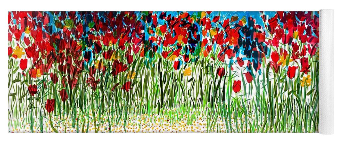Flowers Yoga Mat featuring the digital art Red Flowers in the Field by Joe Roache
