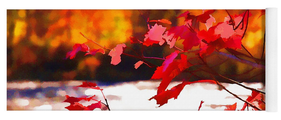 Connecticut Yoga Mat featuring the photograph Red Leaves Across the Pond by Allan Van Gasbeck