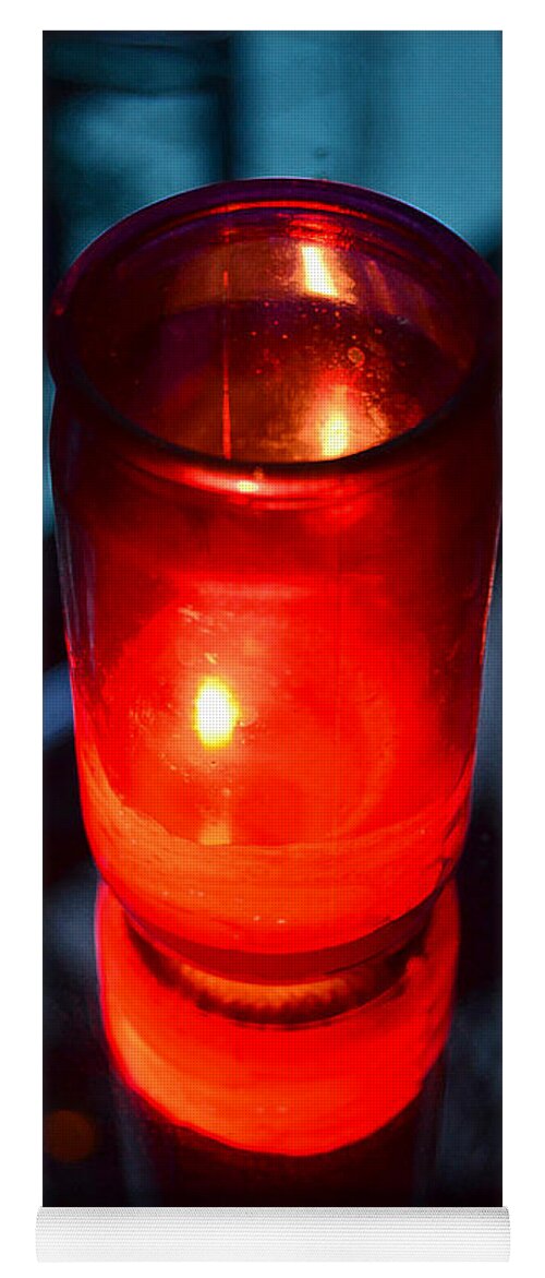 Red Yoga Mat featuring the digital art Red Nightclub Candle and Flame Reflected in a Mirrored Cocktail Tabletop Accented Edges Digital Art by Shawn O'Brien