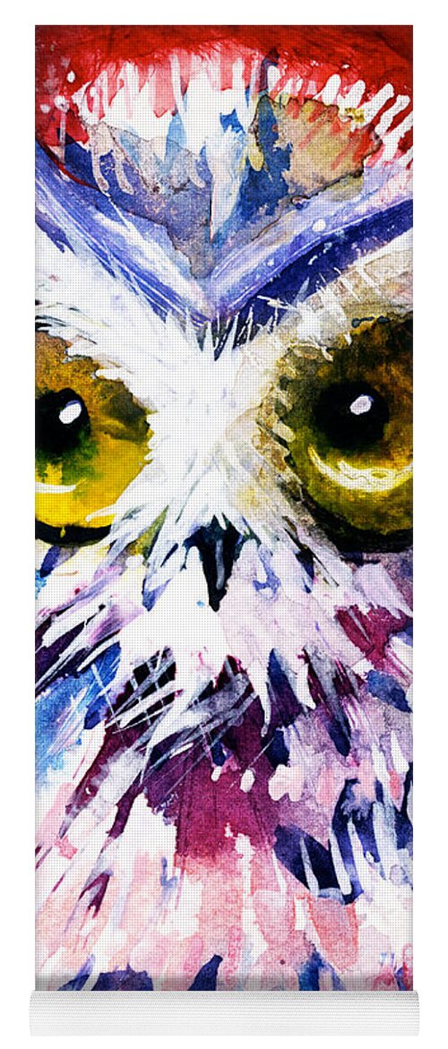  Owl Yoga Mat featuring the painting Red Owl by Laurel Bahe