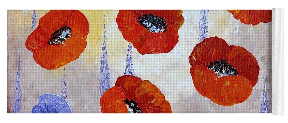 Abstract Red Poppies Yoga Mat featuring the painting Red Poppies by Georgeta Blanaru