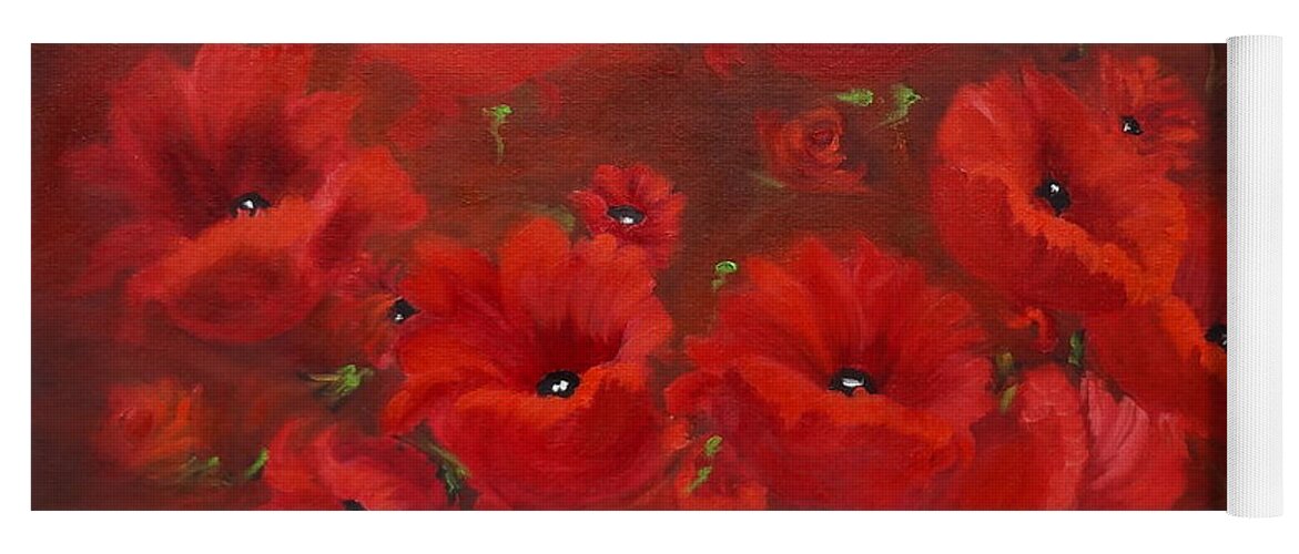 Red Flower Arrangement Yoga Mat featuring the painting Red Poppies by Jenny Lee
