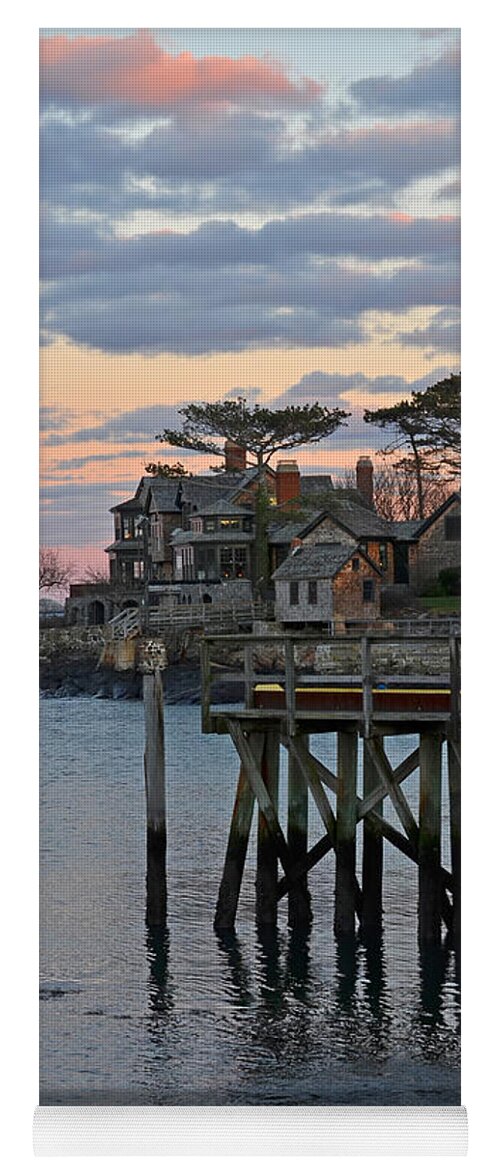 Marblehead Yoga Mat featuring the photograph Red sky over Marblehead by Toby McGuire