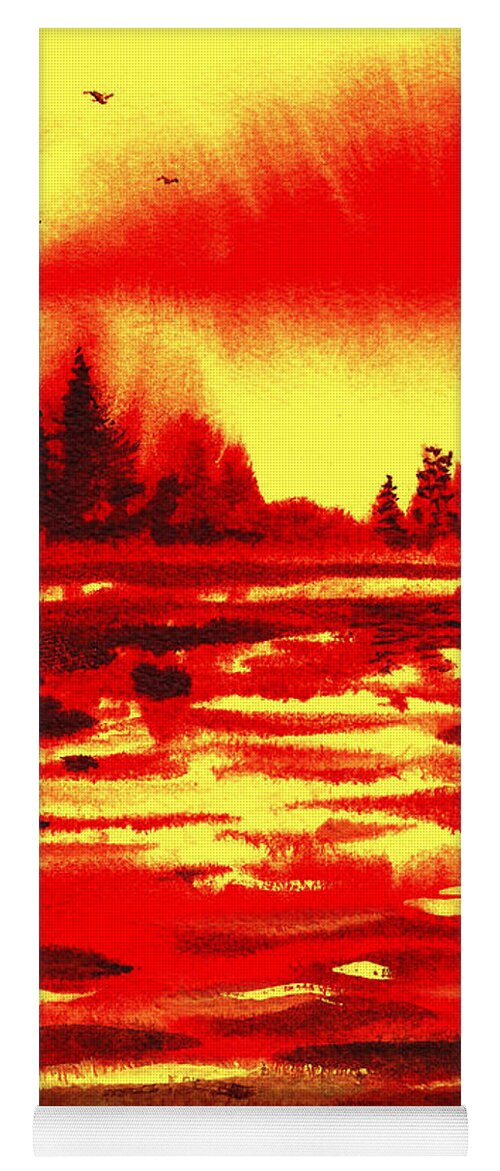 Sunset Yoga Mat featuring the painting Red Sunset by Irina Sztukowski