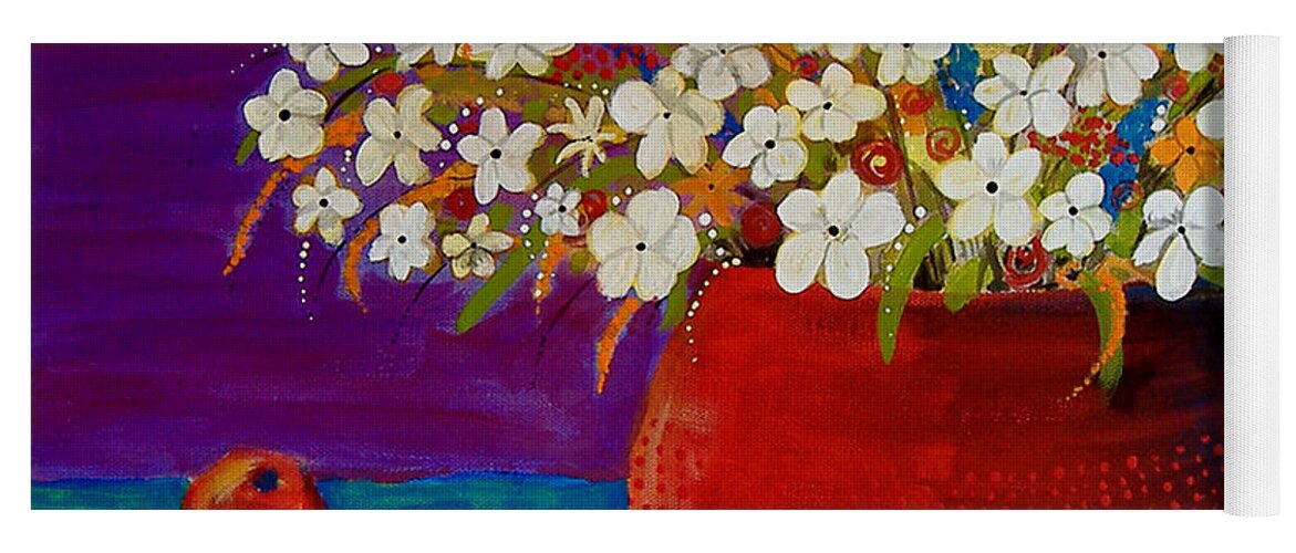 Red Vase Yoga Mat featuring the painting Red Vase With Flowers by Lee Owenby