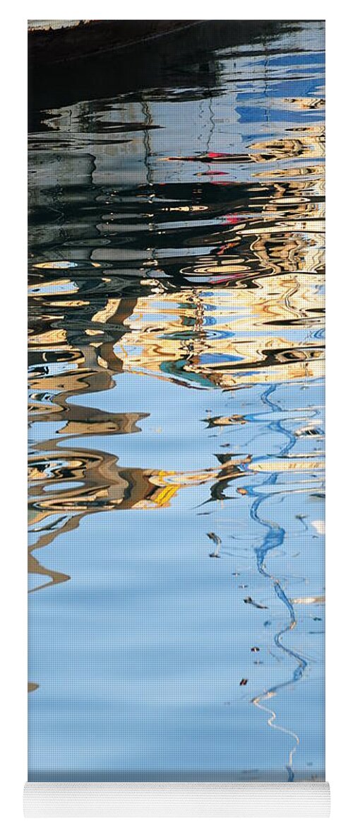 Water Italy Reflections Boats White Blue Yoga Mat featuring the photograph Reflections - white by Susie Rieple