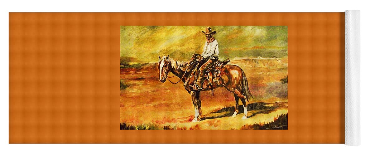 Cowboy Yoga Mat featuring the painting A Time to Relax by Al Brown