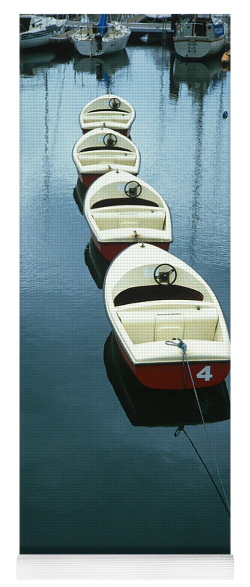 Motor Yoga Mat featuring the photograph Rental Motor Boats in a Line by Gordon James