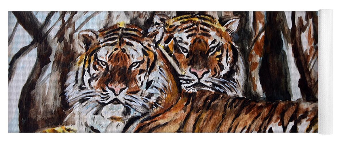 Tiger Yoga Mat featuring the painting Resting by Harsh Malik