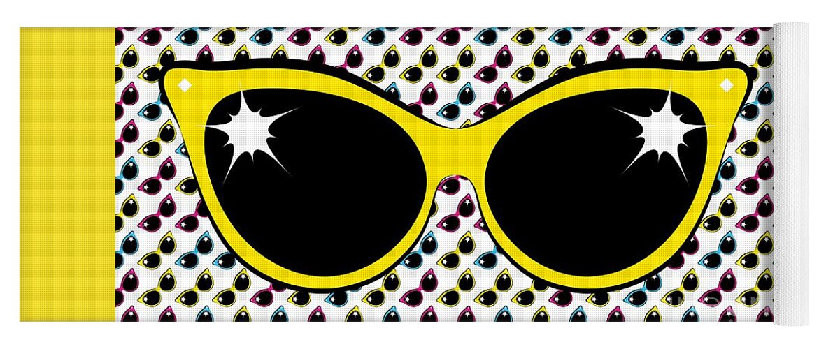 Sunglasses Yoga Mat featuring the digital art Retro Yellow Cat Sunglasses by MM Anderson