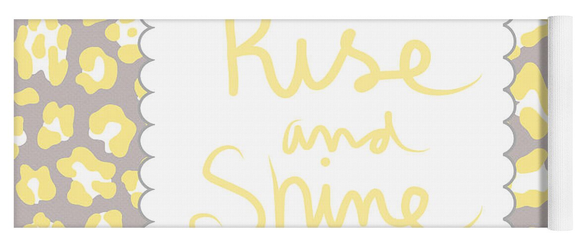 Rise And Shine Yoga Mat featuring the mixed media Rise and Shine- yellow and grey by Linda Woods