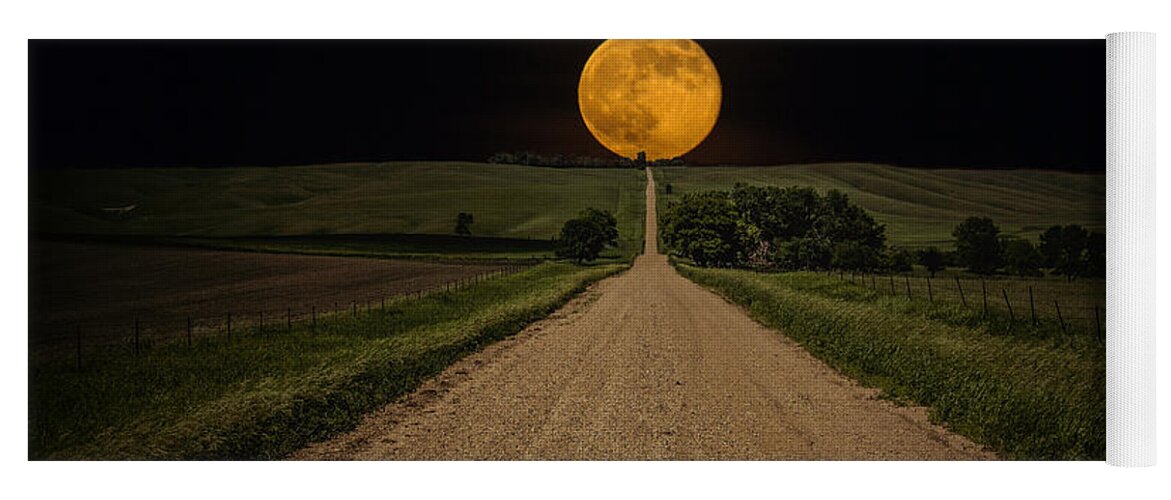 #faatoppicks Yoga Mat featuring the photograph Road to Nowhere - Supermoon by Aaron J Groen