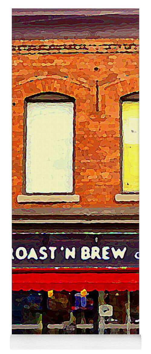 Ottawa Yoga Mat featuring the painting Roast N Brew Coffee Shop Restaurant The Glebe Storefronts Old Ottawa South Paintings C Spandau by Carole Spandau