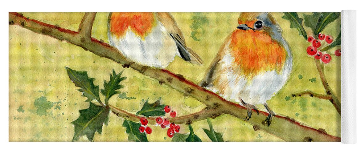 European Robin Yoga Mat featuring the painting Robin Couple by Melly Terpening