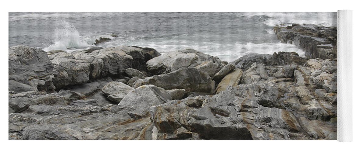 Rocks Yoga Mat featuring the photograph Rocks and Waves on Monhegan by Jean Macaluso