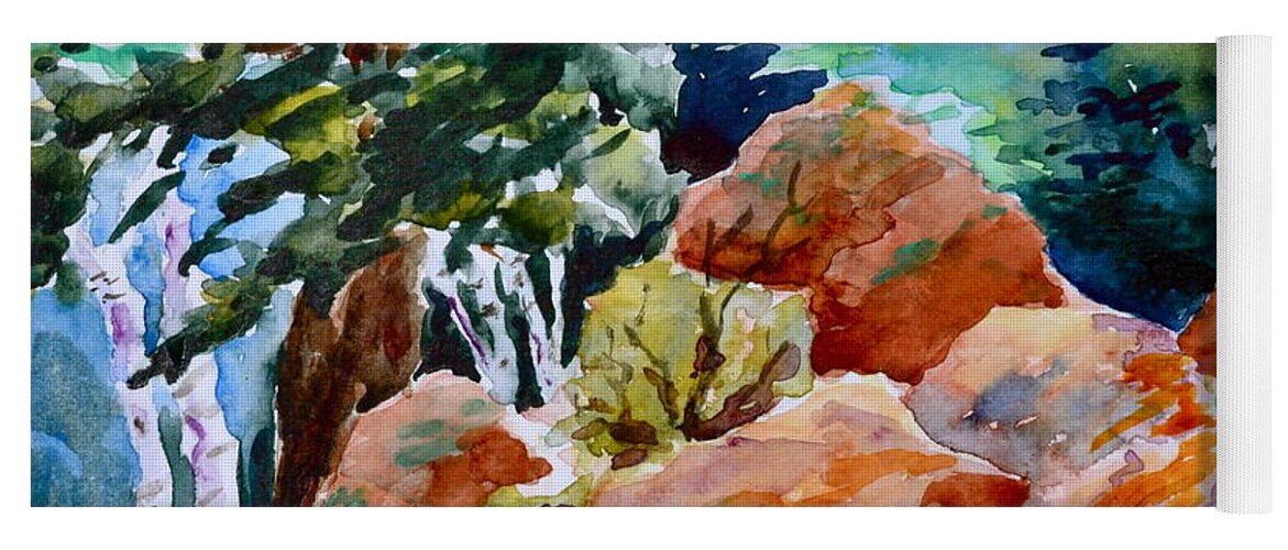 Landscape Yoga Mat featuring the painting Rocks Near Red Feather by Beverley Harper Tinsley