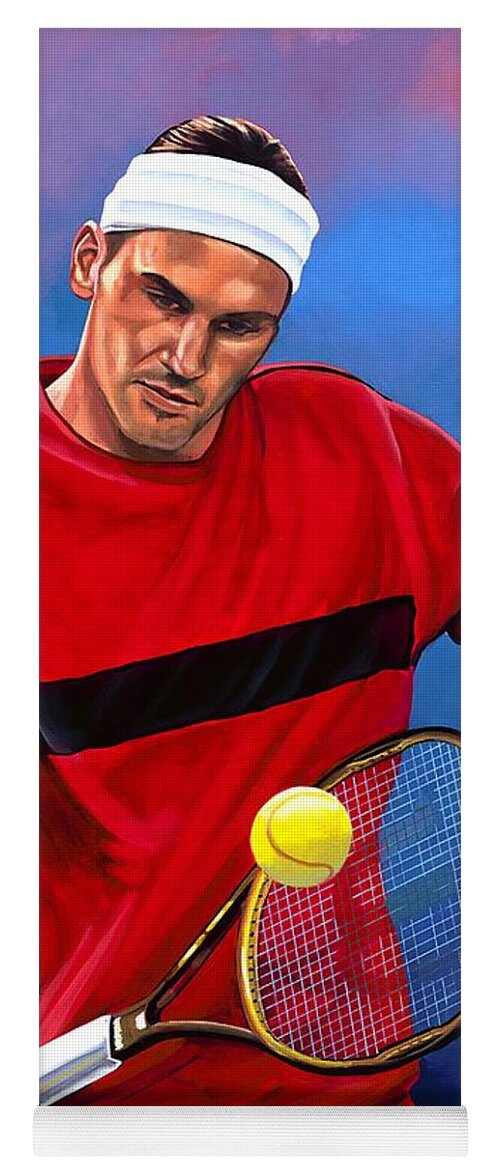 Roger Federer Yoga Mat featuring the painting Roger Federer The Swiss Maestro by Paul Meijering