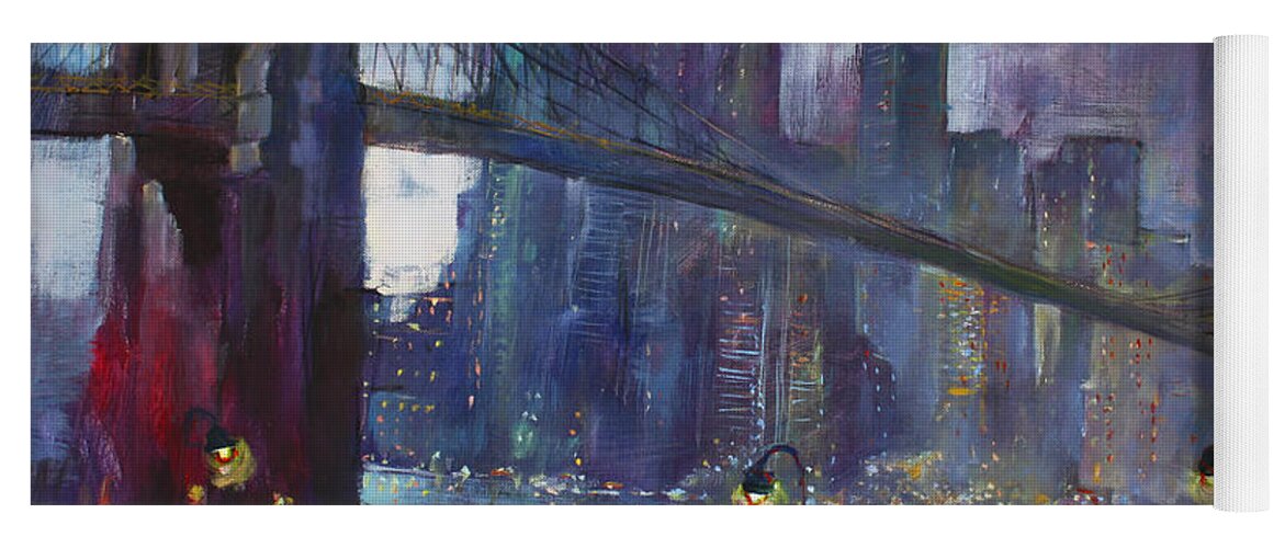 Brooklyn Bridge Yoga Mat featuring the painting Romance by East River NYC by Ylli Haruni