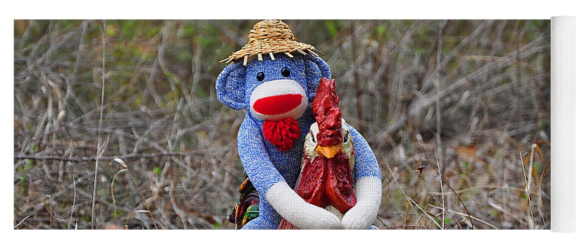 Sock Monkey Yoga Mat featuring the photograph Rooster Rider by Al Powell Photography USA