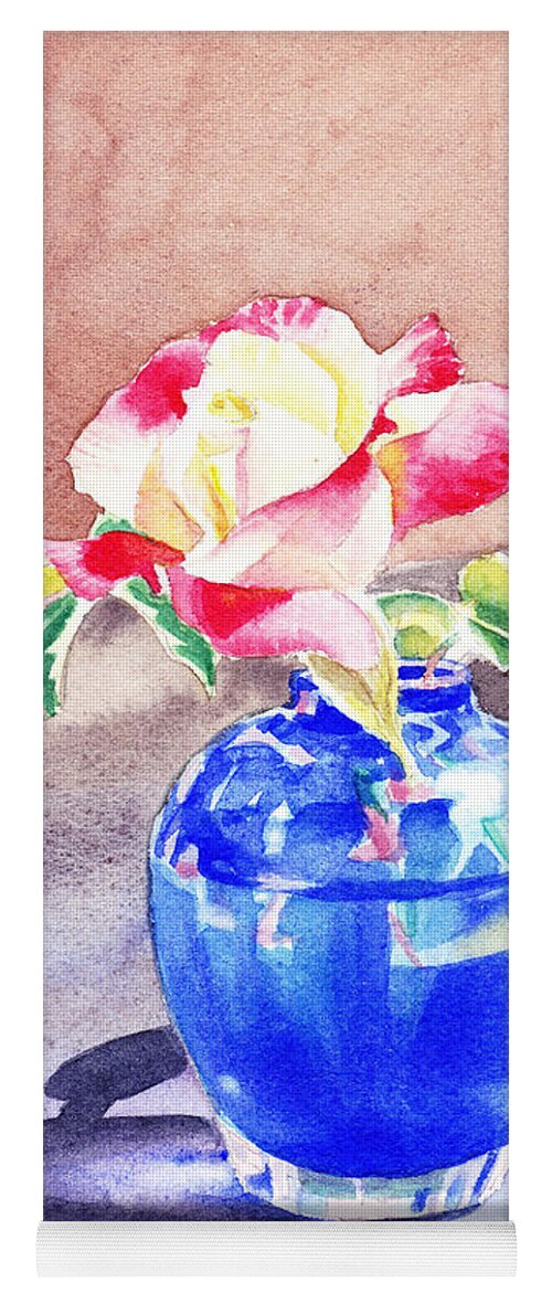 Rose Yoga Mat featuring the painting Rose in the Blue Vase by Irina Sztukowski