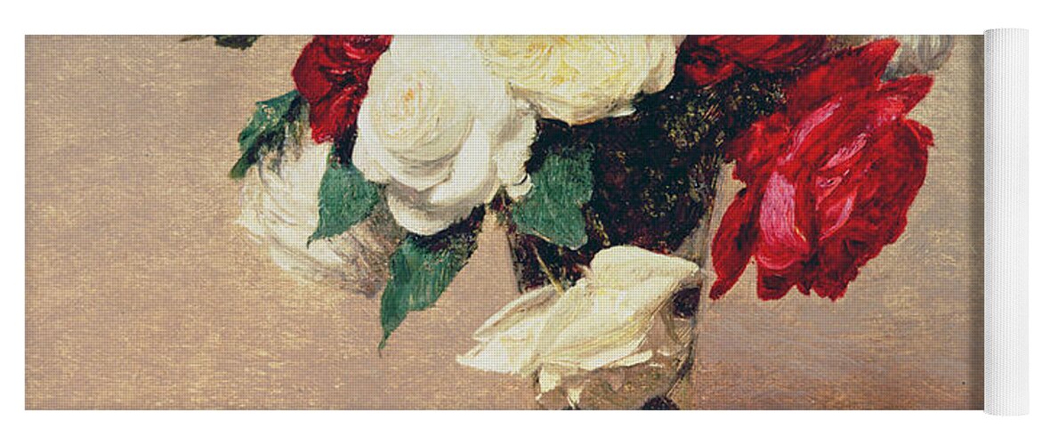 Still Life Yoga Mat featuring the painting Roses in a Vase with Stem by Henri Fantin-Latour