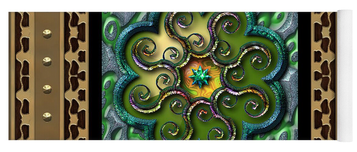 Green Yoga Mat featuring the digital art Roundabouts OctOs by Ann Stretton
