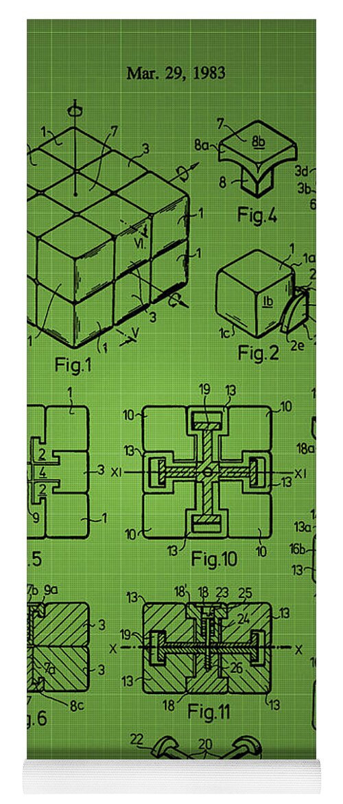 Rubik's Cube Yoga Mat featuring the photograph Rubik's cube Patent 1983 - Green by Chris Smith