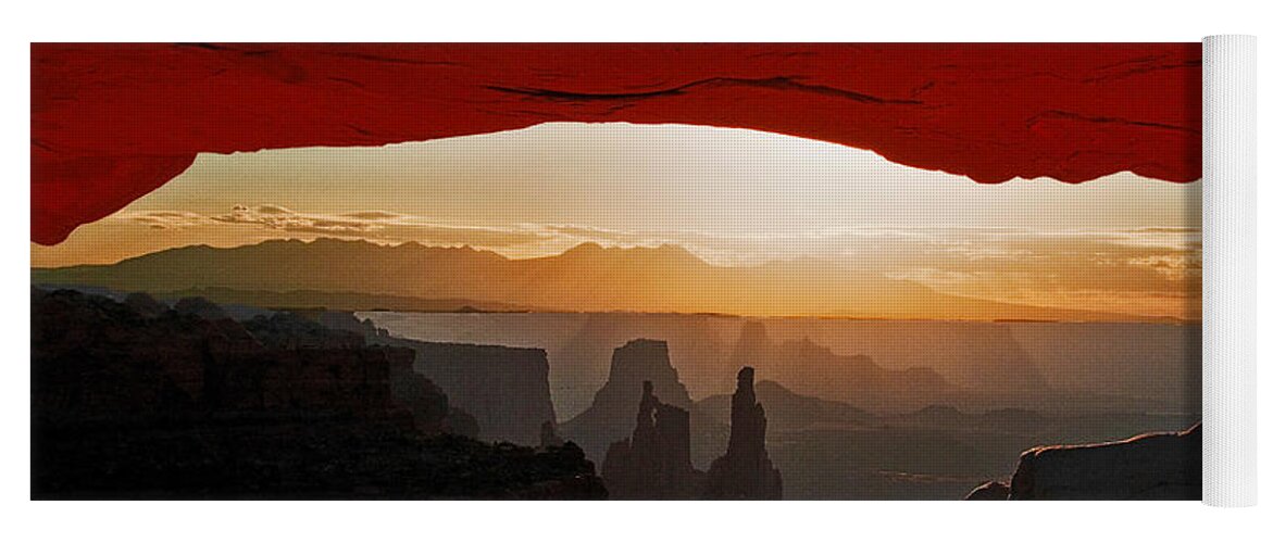 Mesa Arch At Sunrise In Arches Yoga Mat featuring the photograph Sacred Scene of Mesa Arch by Mae Wertz