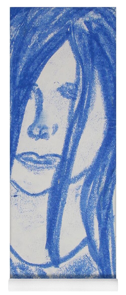 Blue Yoga Mat featuring the painting Sad Little Girl by Shea Holliman