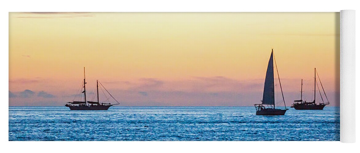 Key West Yoga Mat featuring the photograph Sailboats at Sunset off Key West Florida by Photographic Arts And Design Studio