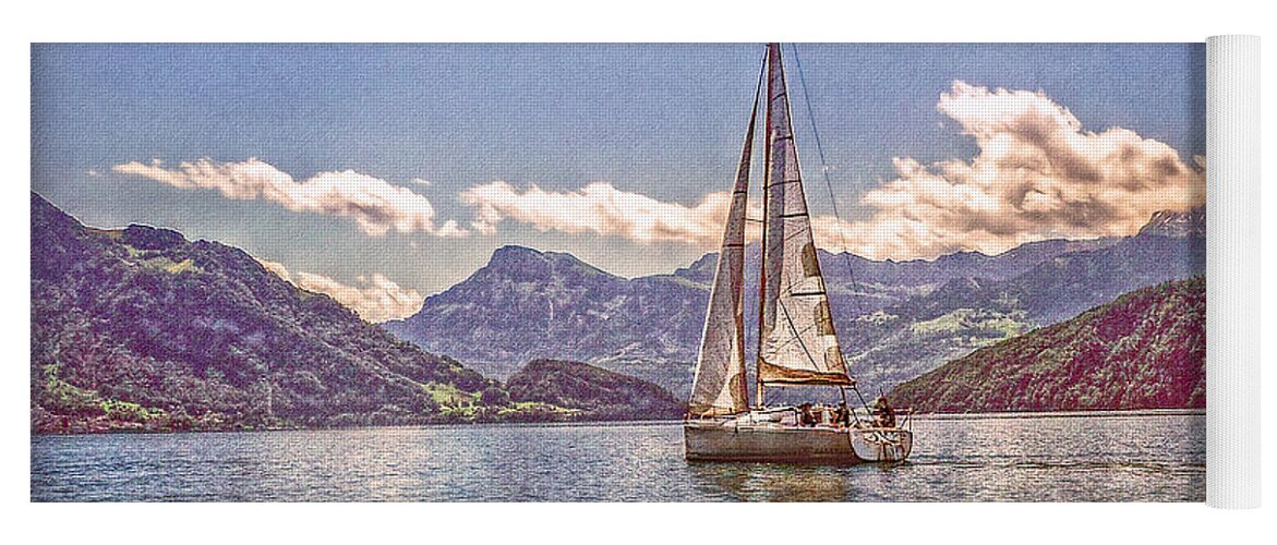 Switzerland Yoga Mat featuring the photograph Sailing on the Lake by Hanny Heim