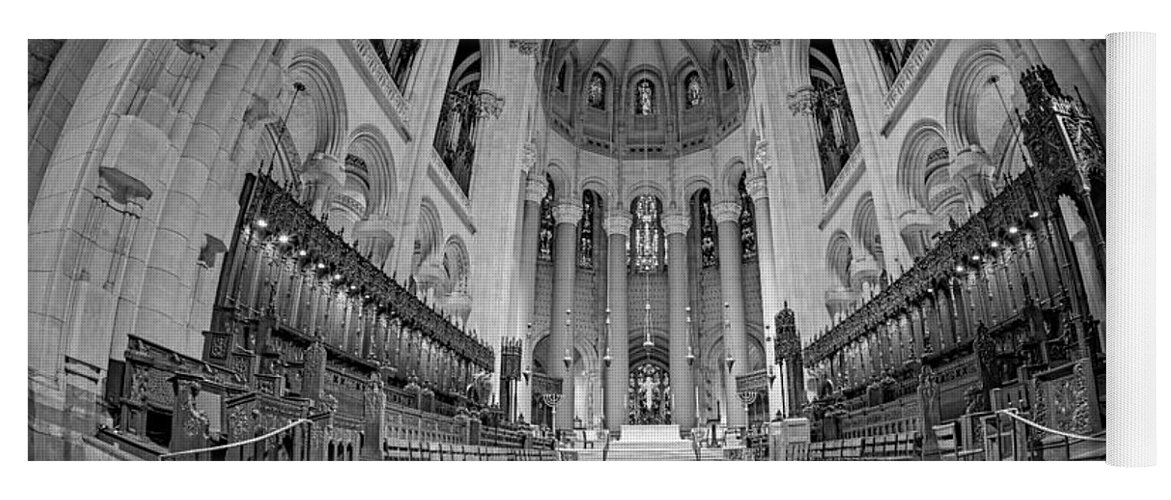 Saint John The Divine Yoga Mat featuring the photograph Saint John The Divine Cathedral High Altar III BW by Susan Candelario