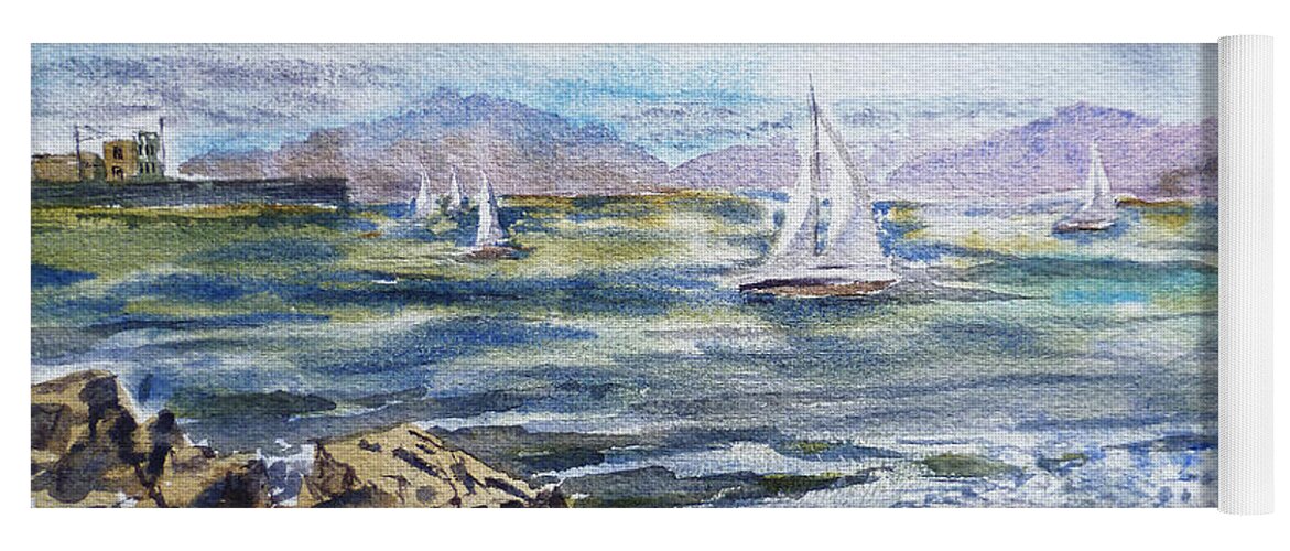 Boats Yoga Mat featuring the painting San Francisco Bay from Richmond Shore Line by Irina Sztukowski
