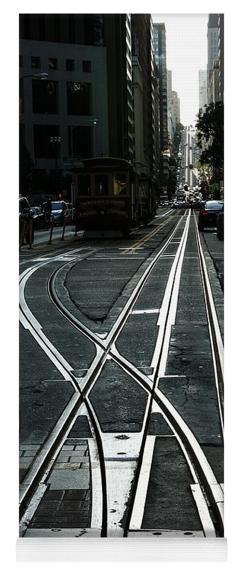 Georgia Mizuleva Yoga Mat featuring the photograph San Francisco Silver Cable Car Tracks by Georgia Mizuleva