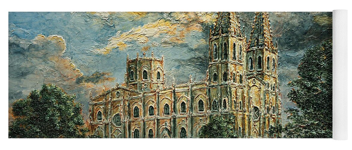 Churches Yoga Mat featuring the painting San Sebastian Church 1800s by Joey Agbayani