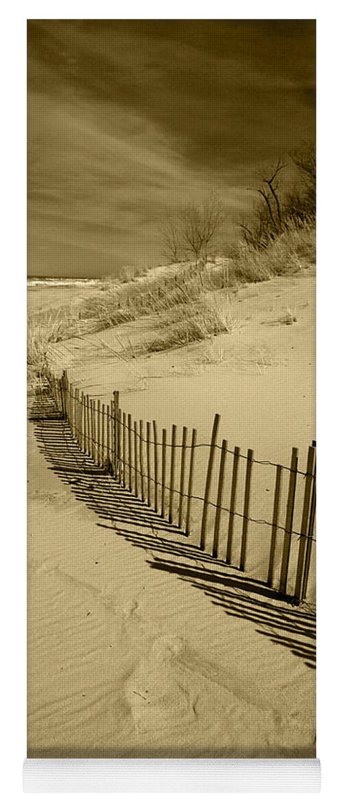 Sand Dunes Yoga Mat featuring the photograph Sand Dunes and Fence by Timothy Johnson
