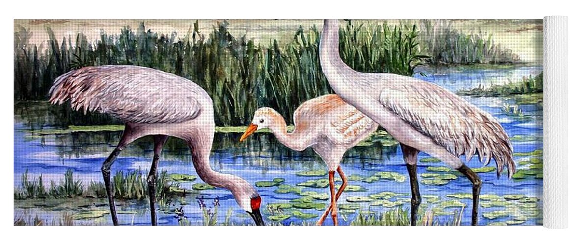 Sandhill Cranes Yoga Mat featuring the painting Sandhills by the Pond by Roxanne Tobaison