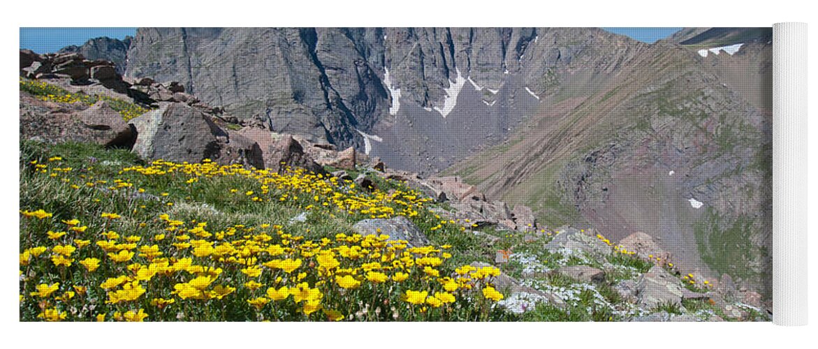Colorado Yoga Mat featuring the photograph Sangre de Cristos Crestone Peak and Wildflowers by Cascade Colors