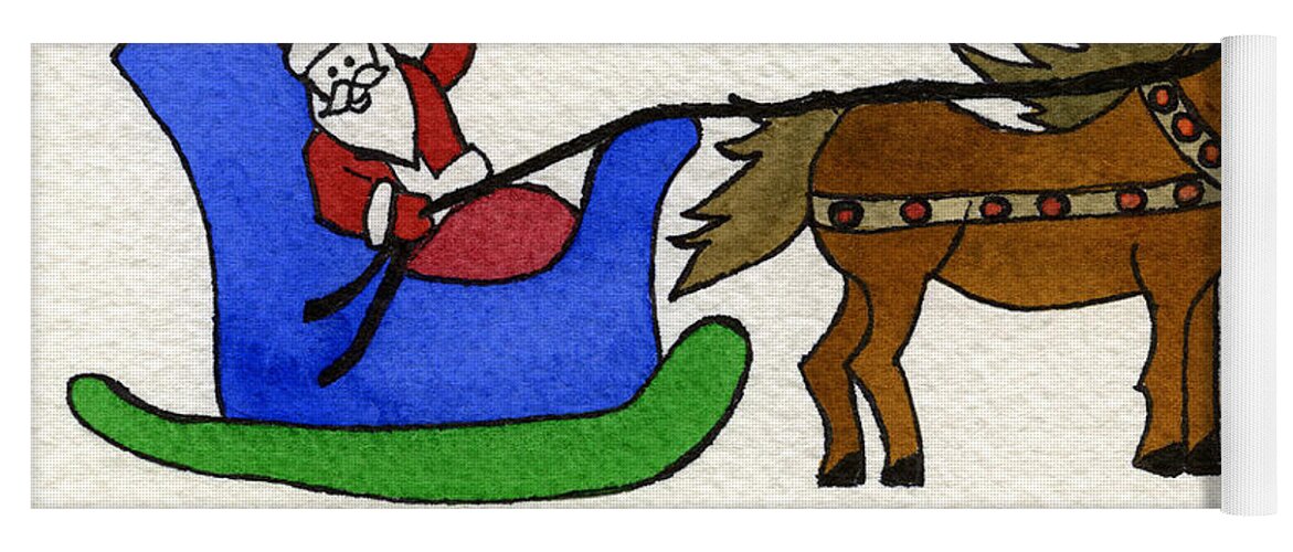 Norma Toons Yoga Mat featuring the painting Santa's Blue Sleigh by Norma Appleton