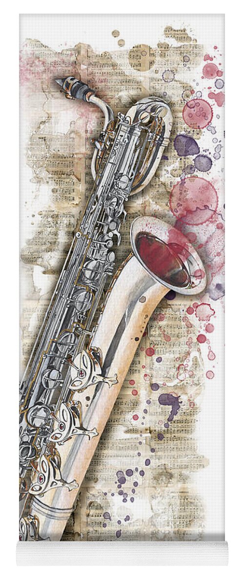 Jazz Yoga Mat featuring the painting Saxophone 01 - Elena Yakubovich by Elena Daniel Yakubovich